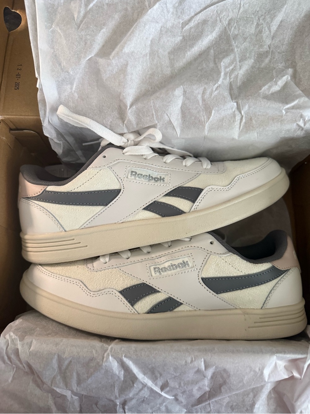 Reebok Women’s White Sneakers with Gray and Light Pink Accents